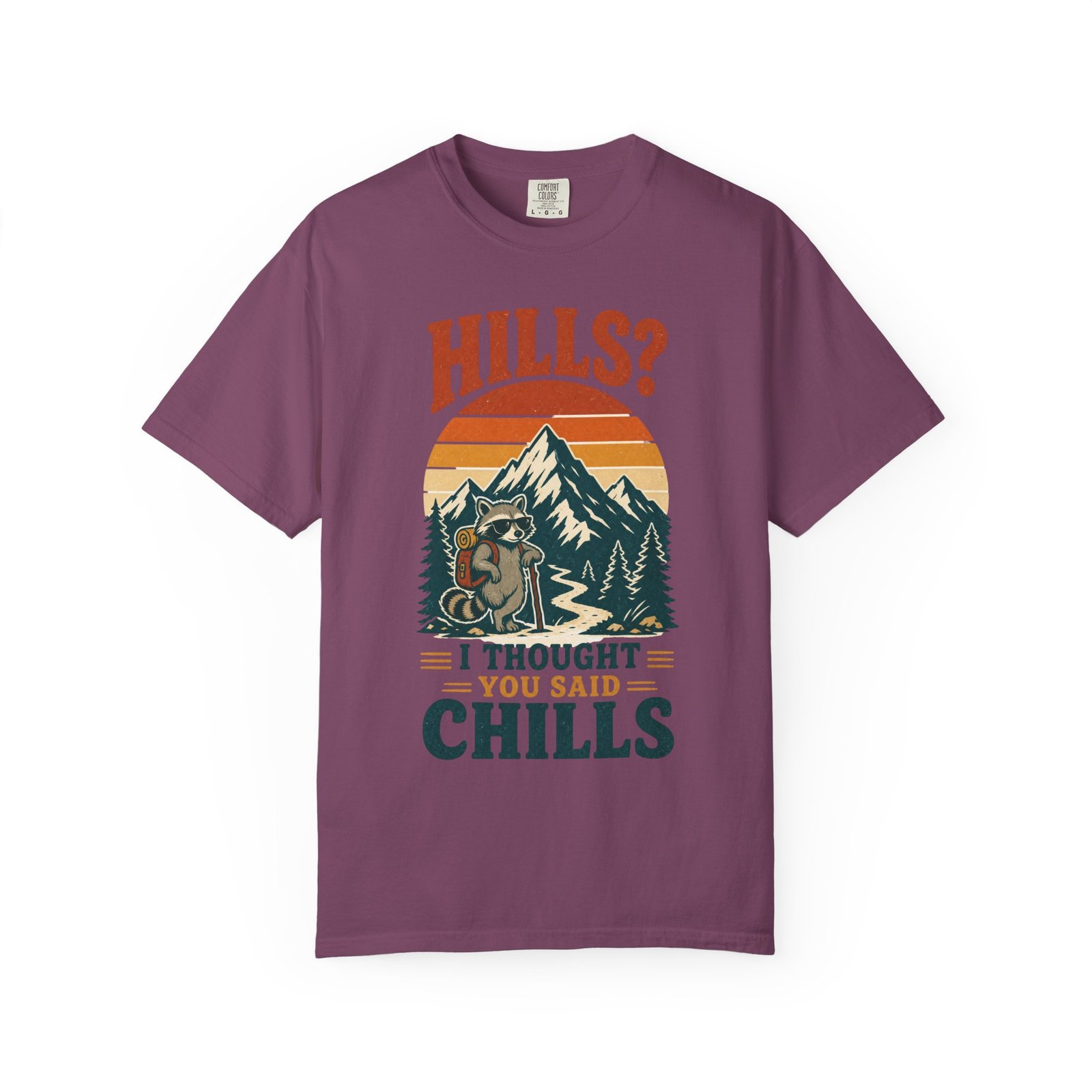 Hills? I Thought You Said Chills Funny Hiking Raccoon Graphic T-Shirt - Image 6