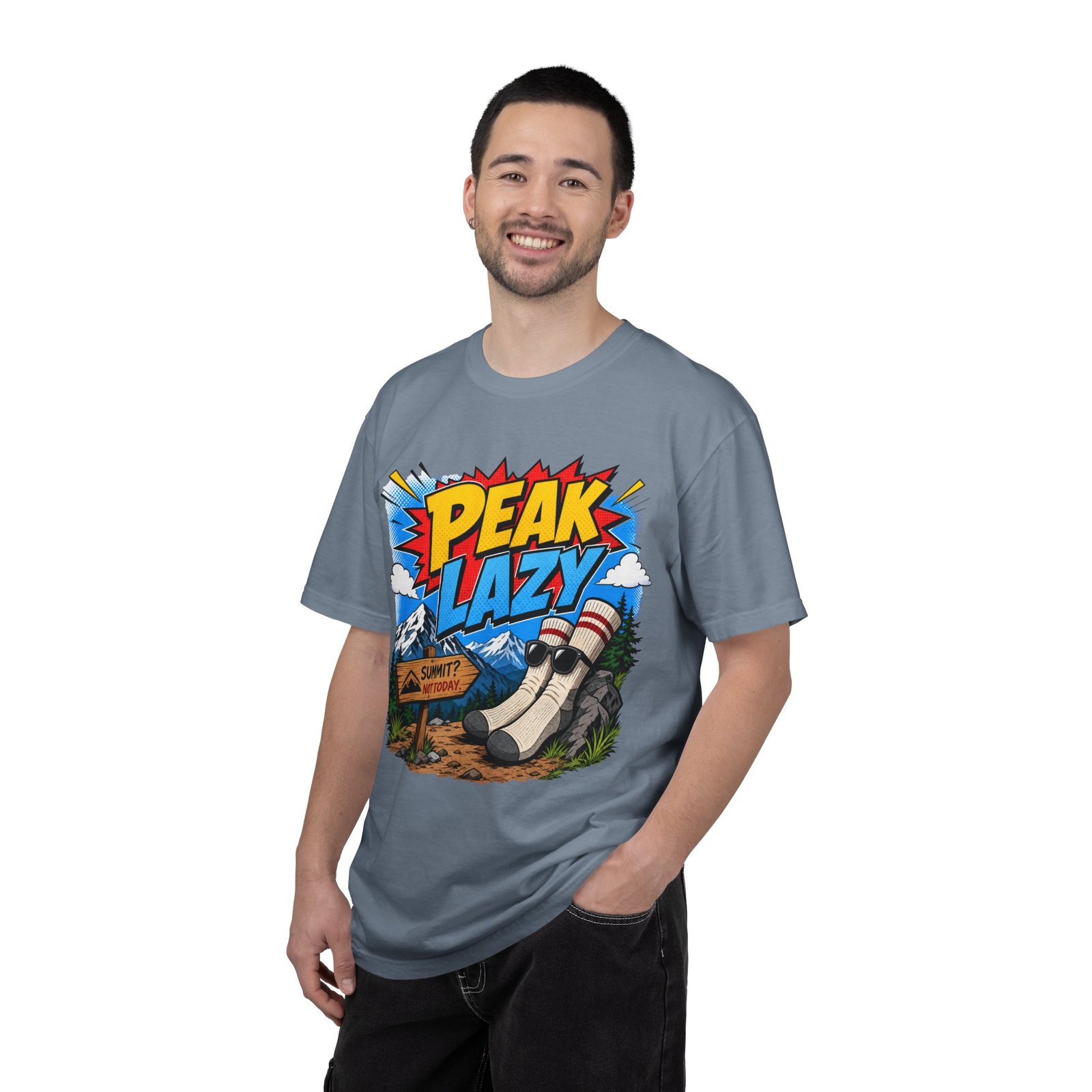 Peak Lazy Funny Hiking Design T-Shirt - Image 7