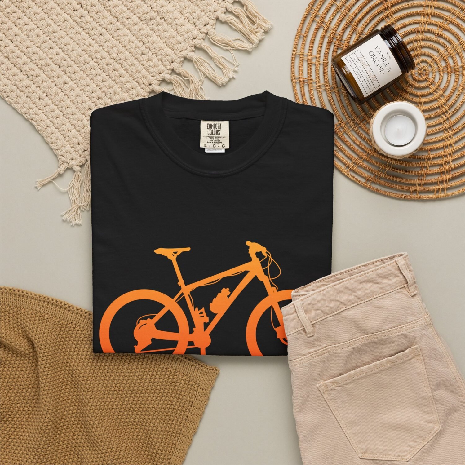 Mountain Bike Silhouette T-Shirt — Orange MTB Graphic Tee for Cyclists
