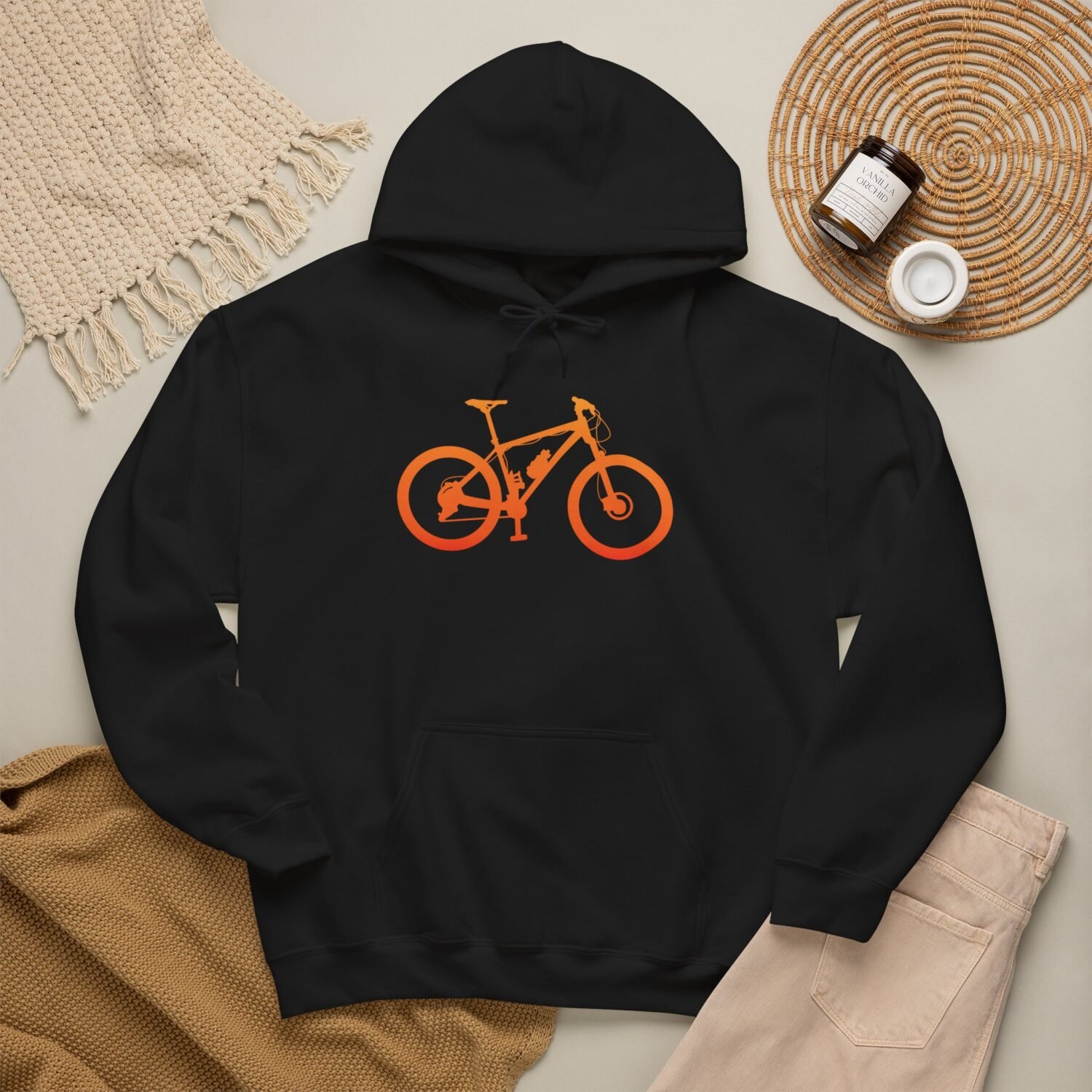Mountain Bike Hoodie — Orange Gradient Bike Graphic for Cyclists & Outdoor Enthusiasts